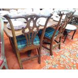 FOUR GEORGE III MAHOGANY CHIPPENDALE STYLE CHAIRS WITH TARTAN UPHOLSTERY DROP-IN SEATS and pierced s