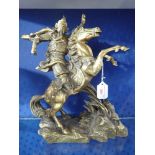 A LARGE POLISHED BRONZE STUDY OF AN ORIENTAL WARRIOR on horseback, 37cm high