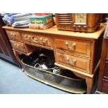 A PINE DRESSING TABLE WITH TRIPLE MIRROR, 118cms wide