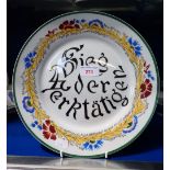 A SCANDINAVIAN PLATE with inscription