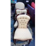 A VICTORIAN BUTTON BACK OCCASIONAL CHAIR and two others, similar
