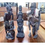 THREE AFRICAN CARVED WOODEN FIGURES