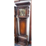 A 1920S OAK CASED GRANDMOTHER CLOCK with brass dial and three train movement, 166cm high