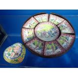 AN ORIENTAL ENAMEL HORS D'OEUVRES SET and a similar heart shaped box