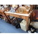 A VICTORIAN OAK SIDE TABLE, fitted single drawer, 107cms wide