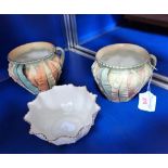 A PAIR OF EDWARDIAN ROYAL WORCESTER FERN POTS and a similar bowl (3)