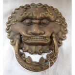 CHINESE BRASS LION MASK FURNITURE HANDLE OR KNOCKER