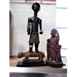 TWO AFRICAN CARVED AND PART PAINTED HARDWOOD FIGURAL MODELS