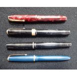 VINTAGE MARBLED CONWAY STUART FOUNTAIN PEN WITH GOLD NIB and three other pens