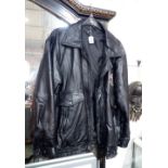 A GENT'S BLACK LEATHER JACKET, with badge celebrating 'The 60th Anniversary of 'D' day'