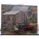 JOHN JOWITT (POSS AMERICAN): A farmyard scene with chicken, oil on board dated 1957