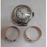 TWO 9CT GOLD RINGS, approximately 6gms and a Ladies Silver Wrist Watch