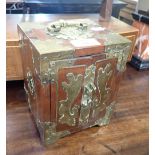 A CHINESE HARDWOOD AND BRASS MOUNTED CASKET, 14cms wide