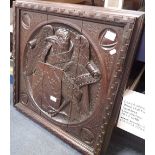 A CARVED ARMORIAL CREST, 'IN DEO SPERO' depicting a bird with a shield, 66cm high (inc frame)