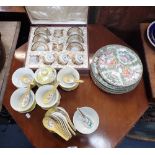 A COLLECTION OF CHINESE FAMILLE ROSE DINNER PLATES, a Japanese coffee service( boxed) and other simi
