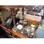 A GRAINED TIN TRUNK AND A FURTHER COLLECTION OF METALWARE