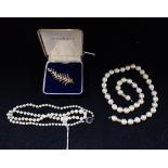 A CULTURED BLISTER PEARL NECKLACE, together with one other cultured pearl necklace with a silver cla