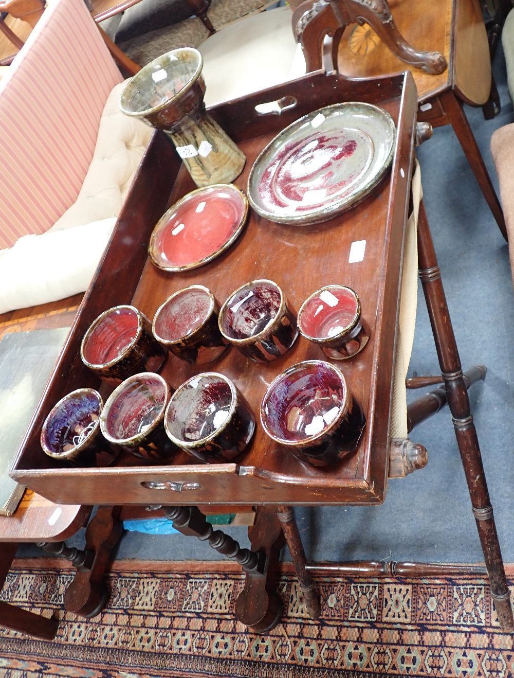 A 19TH CENTURY MAHOGANY BUTLER'S TRAY and stand