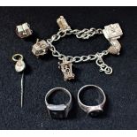 A COLLECTION OF WHITE METAL JEWELLERY, to include a charm bracelet