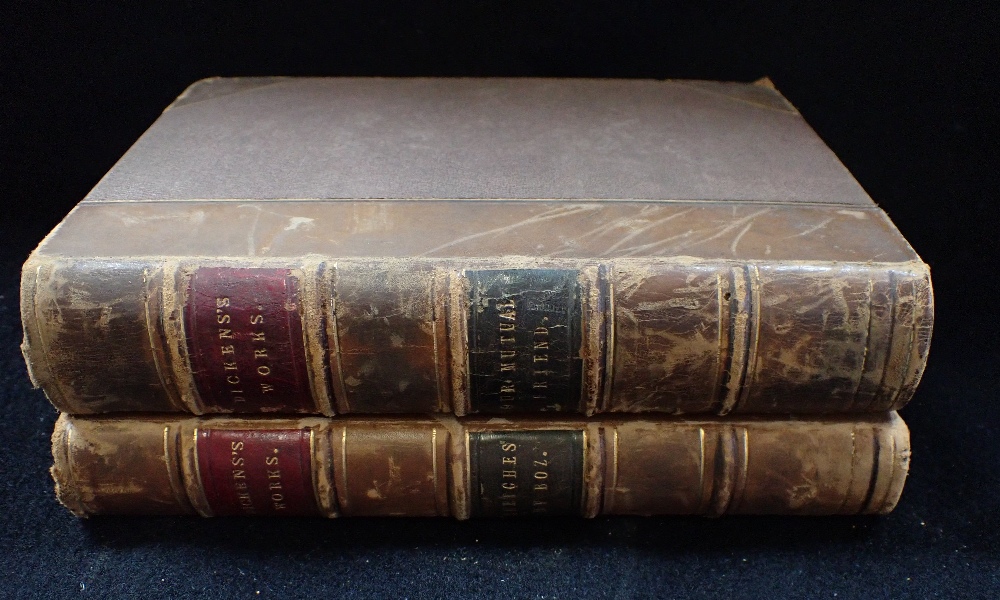 CHARLES DICKENS 'OUR MUTUAL FRIEND', published Chapman & Hall, half calf bound and 'Sketches by Boz'