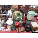 A VICTORIAN SWIVEL PASSAGE OIL LAMP (and a collection of sundries)