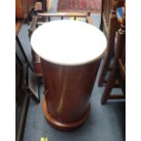 A VICTORIAN MAHOGANY CIRCULAR POT CUPBOARD with a white marble top