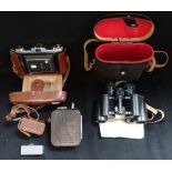 FRENCH 'BABY CINE CAMERA' ZEISS NETTAR CAMERA and a pair of binoculars