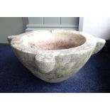 A WEATHERED MARBLE MORTAR 40cms dia.