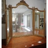 A VICTORIAN GILT COMPOSITION DRESSING TABLE TRYPTIC MIRROR