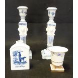 A PAIR OF BLUE AND WHITE ROYAL COPENHAGEN CANDLESTICKS