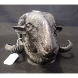 A CAST IRON WALL MOUNT IN THE FORM OF A RAMS HEAD