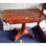 A REGENCY ROSEWOOD CARD TABLE ON CENTRAL COLUMN AND PLATFORM BASE