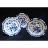 THREE CHINESE EXPORT BLUE AND WHITE PLATES