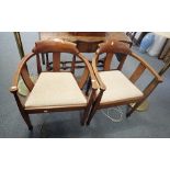 A PAIR OF EDWARDIAN MAHOGANY AND LINE INLAID ELBOW CHAIRS