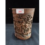 A CHINESE CARVED BAMBOO BRUSH POT