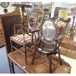 AN EDWARDIAN LINE INLAID AND SEAT UPHOLSTERED LOW CHAIR