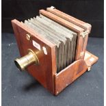 A 19TH CENTURY MAHOGANY CASED BELLOWS CAMERA