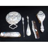 AN ASSEMBLED EDWARDIAN SILVER DRESSING TABLE SET