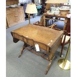 A WALNUT AND BURR WALNUT DROP LEAF SOFA TABLE