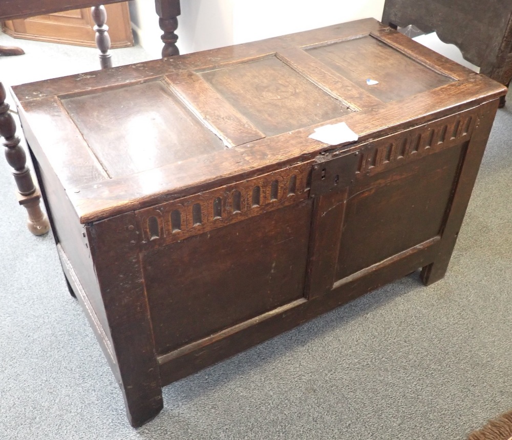 A CROMWELLIAN OAK COFFER