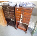 TWO SIMILAR STAINED HARDWOOD MUSIC CABINETS