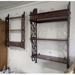 TWO SIMILAR SETS OF MAHOGANY HANGING WALL SHELVES IN CHIPPENDALE STYLE