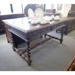 A VICTORIAN OAK LIBRARY TABLE