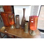 A PAIR OF LARGE RED GLASS CANDLESHADES