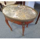 A WALNUT AND MARBLED TOPPED LOW TABLE IN LOUIS XVI STYLE