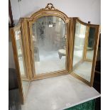 A PAINTED WOOD AND COMPOSITION TRYPTIC DRESSING TABLE MIRROR