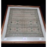 AN EARLY 19TH CENTURY SAMPLER BY 'ANN HODGSON AGED 14 THE YEAR OF OUR LORD 1813'