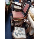 A 19TH CENTURY MAHOGANY ARMCHAIR and six other chairs