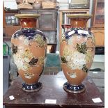 A PAIR OF EDWARDIAN ROYAL DOULTON SLATERS PATENT VASES