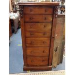 A VICTORIAN MAHOGANY SECRETAIRE WELLINGTON CHEST, 57cm wide